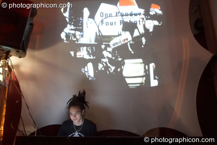 Cameron Leonard-Schroff of Nagual Sound Experiment (Liquid Records, UK) performs on the Alternative Stage with projections by Pixel Addicts at Future Music Vol. 1. London, United Kingdom. © 2007 Photographicon