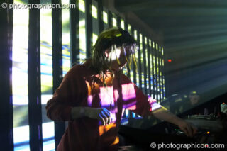 Liquid Ross (Liquid Records, UK) DJ's in front of a video installation by Pixel Addicts featuring bar screen and VJ projections at Dave Green's birthday party. London, United Kingdom. © 2007 Photographicon