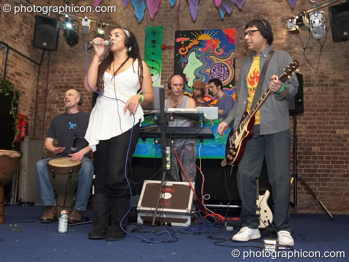 Jon Bongly, Myo, Pete Ardron, and Pierre Luigi of Orchid Star perform in the Dakini Records & Gandalf's Garden Party room at Alpha Omega. London, United Kingdom. © 2008 Photographicon