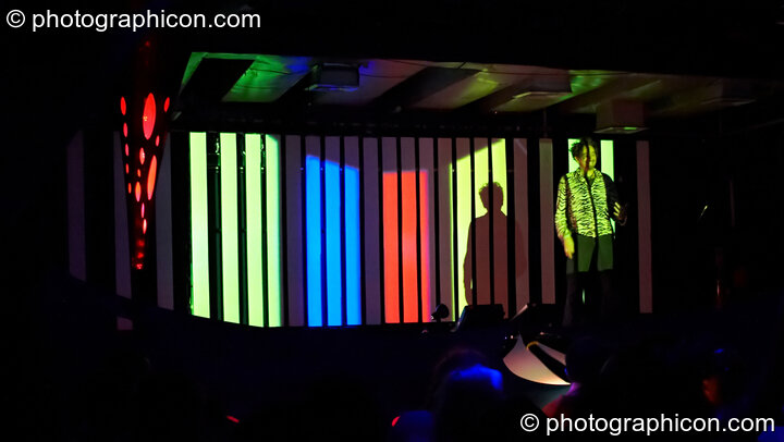 Gaudi (Interchill Records / 6 Degrees) performs in the Future Funk Room with a backdrop bar-screen visual installation by Inside Solutions at Future Music. London, United Kingdom. © 2008 Photographicon