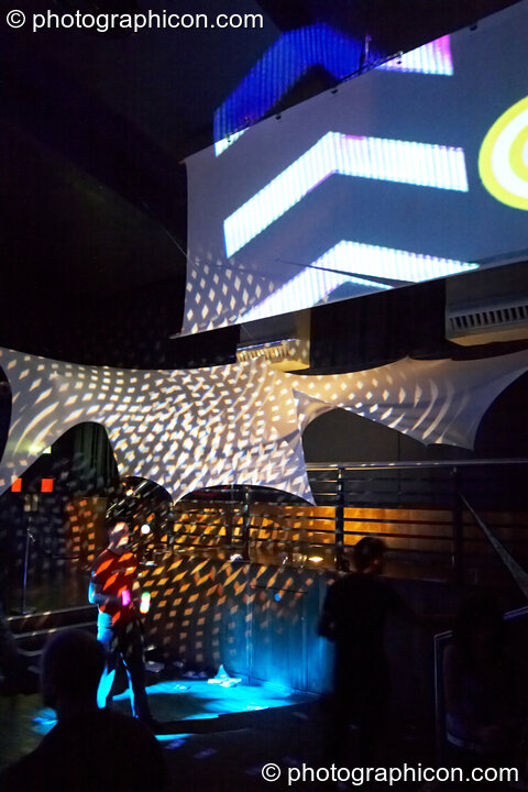 Decor by Extra Dimentional Space Agency and visual projections by Inside Solutions in the Future Funk Room at Future Music. London, United Kingdom. © 2008 Photographicon