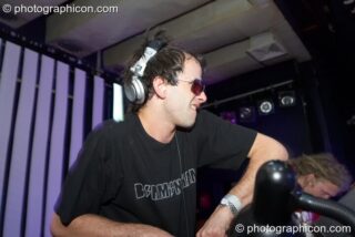 Atomic Drop (Liquid Records) perform in the Future Funk Room with a backdrop bar-screen visual installation by Inside Solutions at Future Music. London, United Kingdom. © 2008 Photographicon