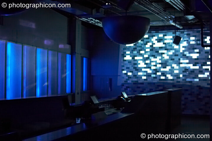 Lighting installation and The Pixel Addicts random brick illuminator in Room 2 at Fabric's Matter nightclub. London, United Kingdom. © 2008 Photographicon