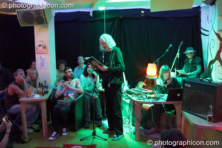 Daevid Allen reads from "Gong Dreaming 2" at Gong Poesy Electrique at inSpiral Lounge 21/08/2009. London, United Kingdom. © 2009 Photographicon