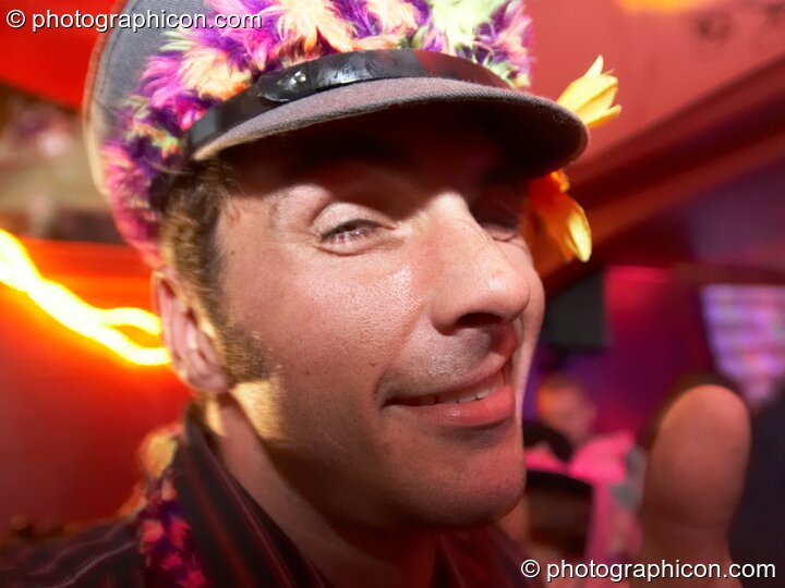Don Shepherd in a colourful hat at Electric Circus / Circus2Gaza. London, United Kingdom. © 2009 Photographicon