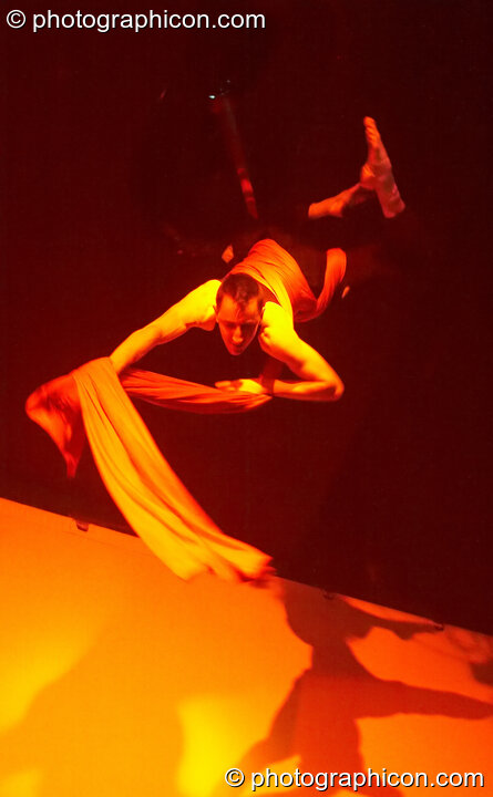 Fluorotrash perform aerial silk acrobatics on the Skandalous! stage at Electric Circus / Circus2Gaza. London, United Kingdom. © 2009 Photographicon