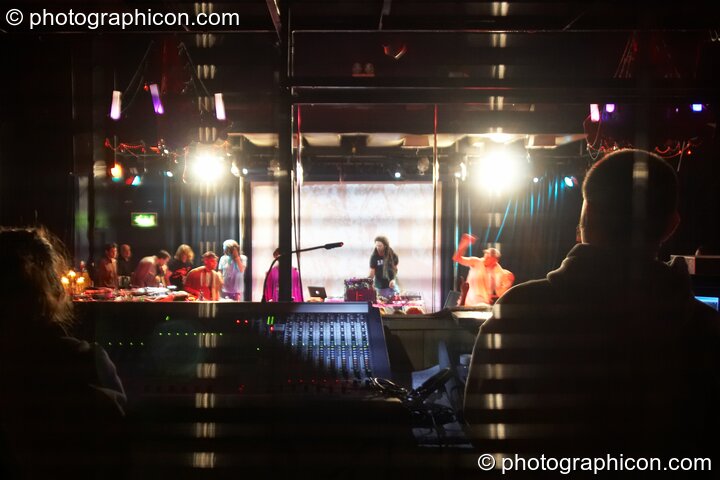 View from behind the sound cage of Zion Train performing on the Skandalous! stage at Electric Circus / Circus2Gaza. London, United Kingdom. © 2009 Photographicon