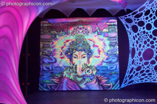 The Psytrance room decordated by Global Village at the Haiti Appeal Party 09/04/2010. London, United Kingdom. © 2010 Photographicon