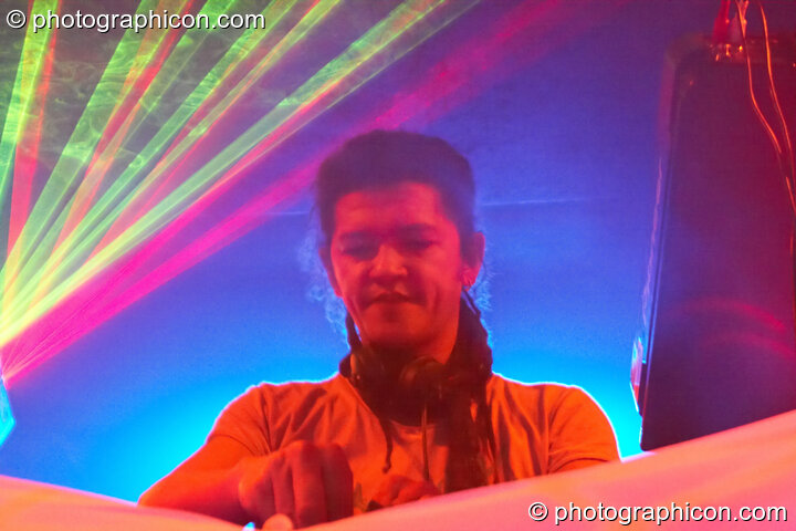 Shane Gobi (Alchemy Records) DJs in the Psytrance room at the Haiti Appeal Party 09/04/2010. London, United Kingdom. © 2010 Photographicon