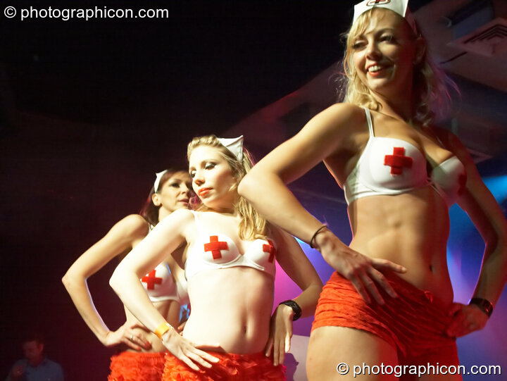 Terri, Suzie, and Ingrid of Fluorotrash perform in the Main Theatre at the Electric Circus. London, United Kingdom. © 2010 Photographicon