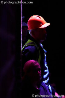 A man with hard hat dressed as a Jubilee Line tunneller from The Southwark Mysteries at Halloween of the Cross Bones XIII. London, United Kingdom. © 2010 Photographicon
