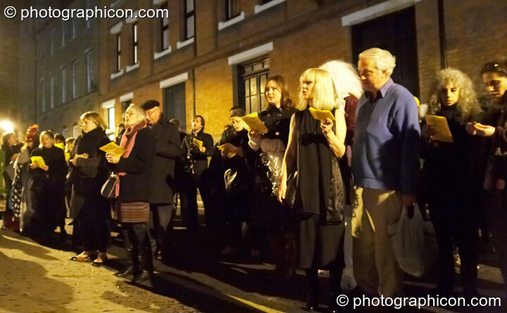 Participants honour The Goose and her outcast dead outside the gates of the old Cross Bones graveyard at The Halloween of the Cross Bones XIII. London, United Kingdom. © 2010 Photographicon