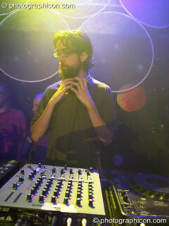 Mark Calvert DJing in the Project Ozma space at the Synergy Project. London, United Kingdom. © 2004 Photographicon