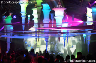 Hanging decor and Inside-Us-All projections in the IDspiral space at the Synergy Project. London, United Kingdom. © 2005 Photographicon