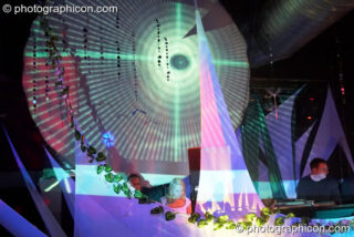 Nadine DJing in the IDSpiral space with projections by Inside-Us-All at The Synergy Project. London, United Kingdom. © 2006 Photographicon