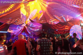 Dancers under decor and projections in the Whirl-Y-Gig space at The Synergy Project. London, United Kingdom. © 2006 Photographicon