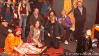 The Rainbow Family gather to discuss counterculture past & present on the Small World Stage at The Synergy Project. London, United Kingdom. © 2007 Photographicon