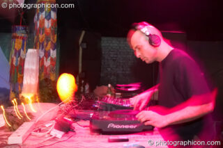 Dick Trevor DJing on the Kundalini stage at The Synergy Project. London, United Kingdom. © 2007 Photographicon