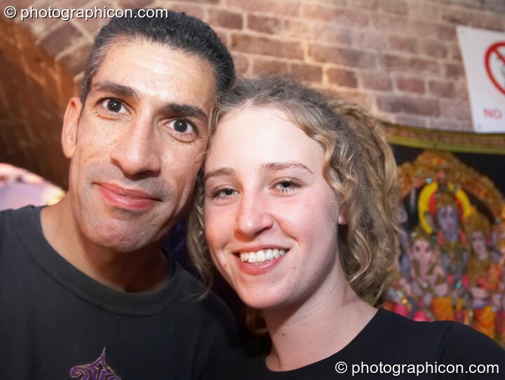 Nigel Photon chats to his lady friend in the Inspiration Hall at Luminopolis (formerly The Synergy Project). London, United Kingdom. © 2008 Photographicon