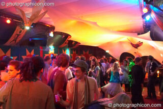 People dance and chill in the Small World room at Luminopolis (formerly The Synergy Project). London, United Kingdom. © 2008 Photographicon