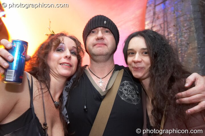 Bruce hugs his friends in the inSpiral Lounge at Luminopolis (formerly The Synergy Project). London, United Kingdom. © 2008 Photographicon