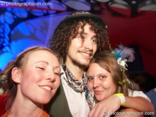 A woman hugs his friends in the Blood Tribe Records room at Luminopolis (formerly The Synergy Project). London, United Kingdom. © 2008 Photographicon