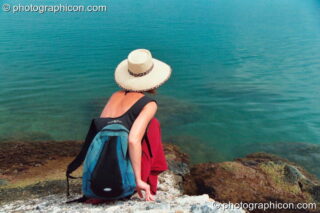 Ingrid looks out to sea at Agios Pavlos. Rethymno, Greece. © 2002 Photographicon