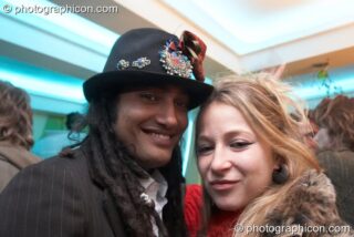 A man and woman enjoying the atmosphere at the launch party for the inSpiral Lounge organic cafe and multimedia venue. London, United Kingdom. © 2007 Photographicon