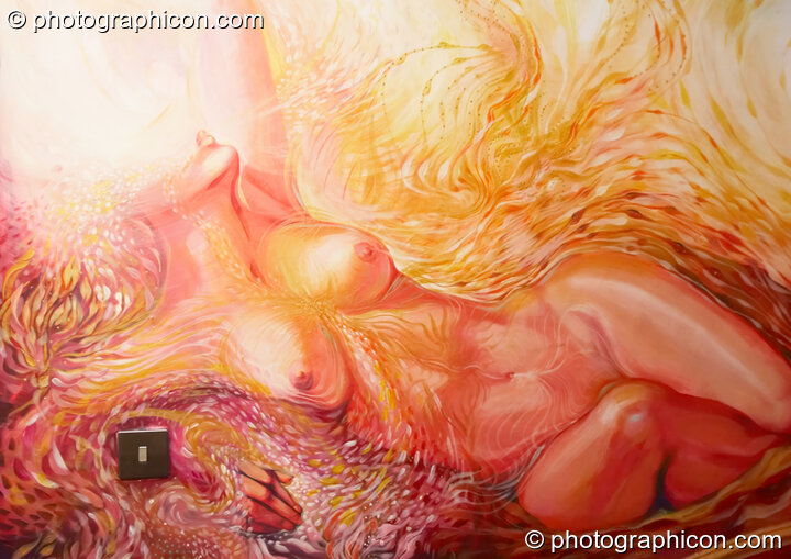 Artwork painted on the wall at the foot of the stairs at the Kingston Goddess Temple. Kingston-upon-Thames, United Kingdom. © 2007 Photographicon