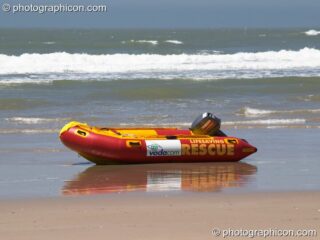 A brightly coloured rescue boat on the beach at Port St.Johns - Eastern Cape, South Africa. Port St.Johns, South Africa. © 2005 Photographicon