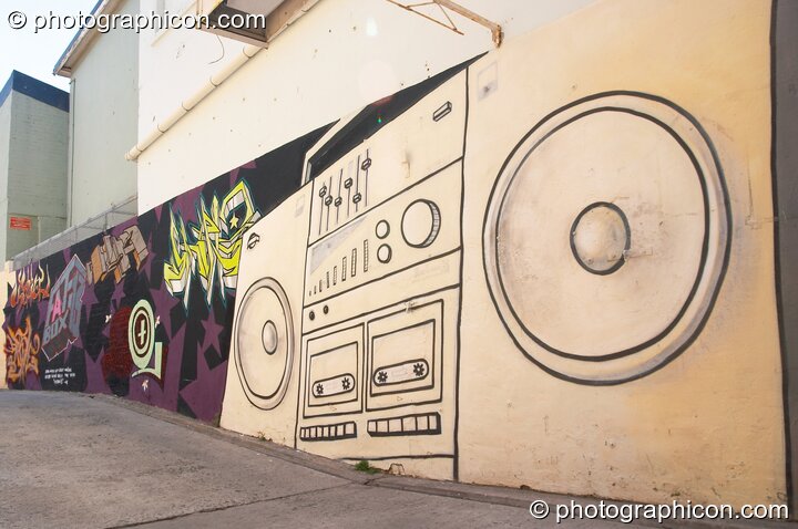 Mural of a boom box on a wall in Observatory, Cape Town - Western Cape, South Africa. Cape Town, South Africa. © 2005 Photographicon